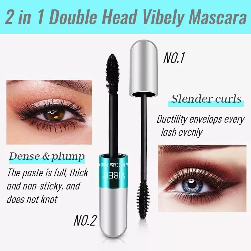 2 In 1 Vibely Mascara 5x Longer Waterproof Cosmetics For Natural Lengthening And Thickening No Clumping 4d Silk Fiber