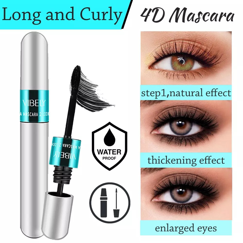 2 In 1 Vibely Mascara 5x Longer Waterproof Cosmetics For Natural Lengthening And Thickening No Clumping 4d Silk Fiber