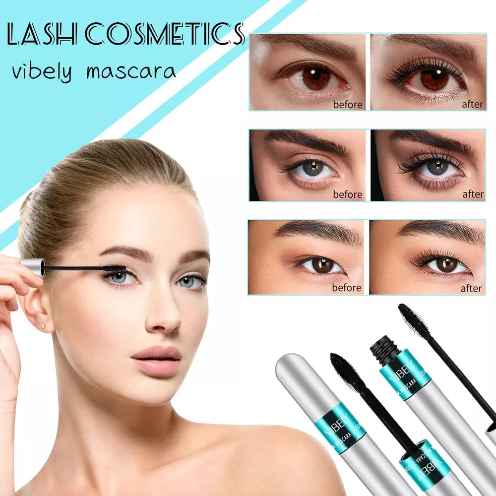 2 In 1 Vibely Mascara 5x Longer Waterproof Cosmetics For Natural Lengthening And Thickening No Clumping 4d Silk Fiber
